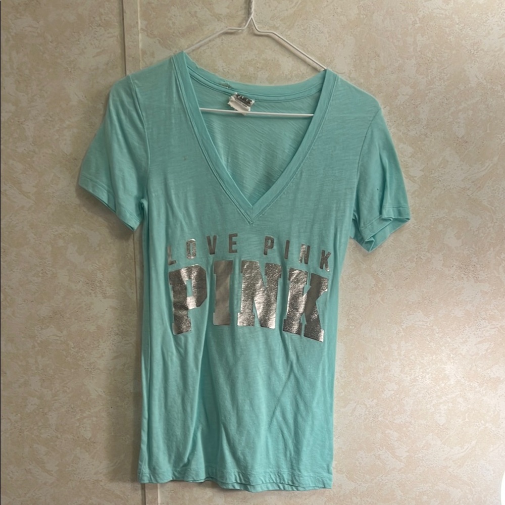 Victoria's Secret PINK Teal V-Neck T-Shirt